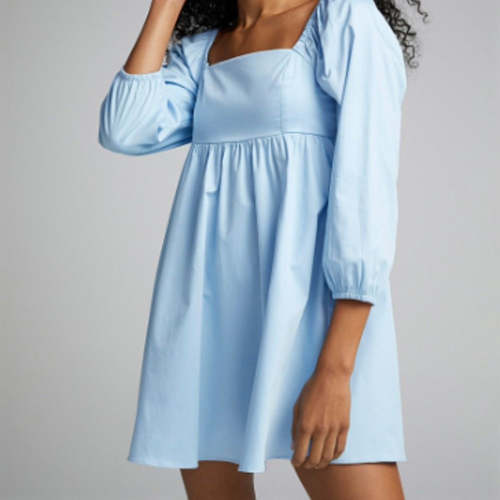 Square-neck poplin babydoll dress